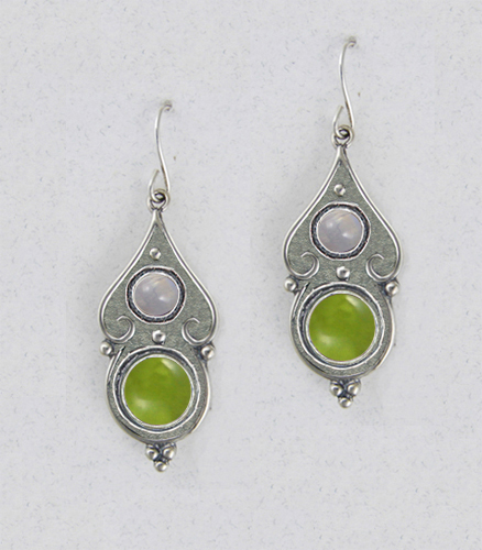 Sterling Silver Peridot And Rainbow Moonstone Gemstone Drop Dangle Earrings